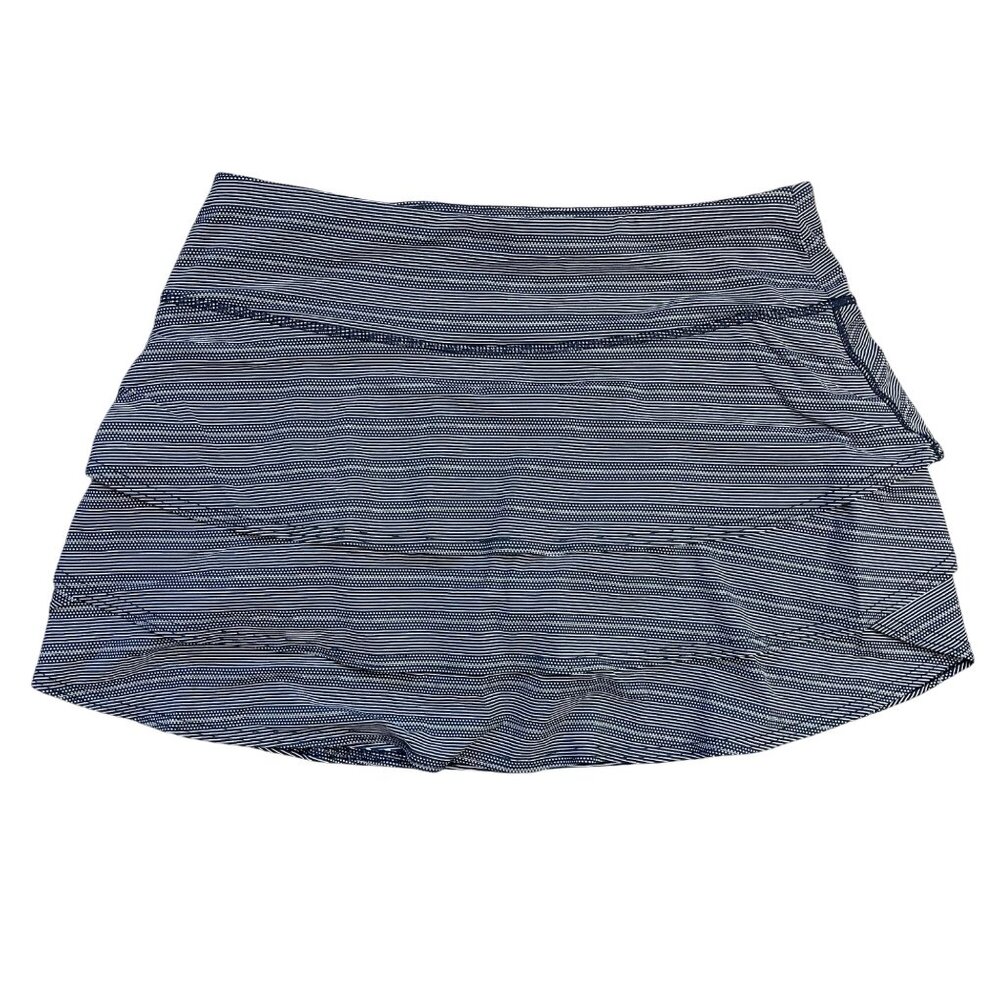 Athleta Swagger Skort Women's Medium Tennis Skort Striped Polka Dot Tiered Navy‎